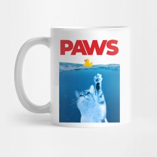 Paws Cat and Yellow Rubber Duck Funny Parody Mug